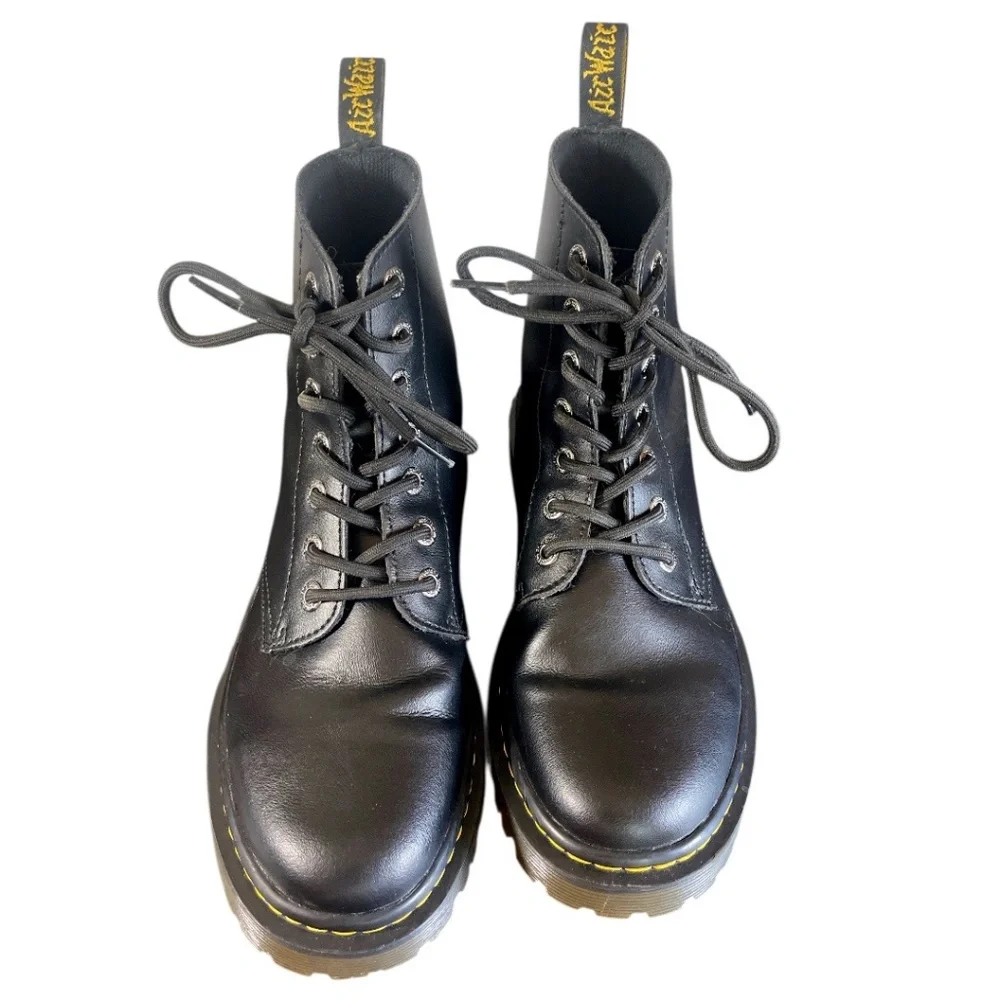Dr. Martins Luana 7 Eye Combat Boots Black w/Yelllow Stitching Womens Size 9 - Picture 3 of 14